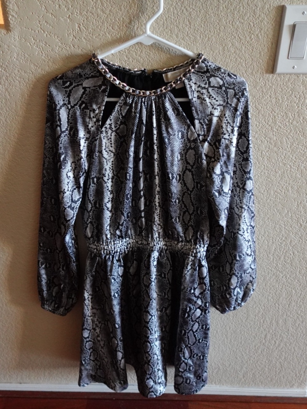 MICHAEL Michael Kors Black & Gray Snake Print Dress with Chain Trim